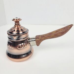 Turkish Coffee Pot Cezve Ibrik with Rhinestone Lid~Copper Plated Embossed~NEW